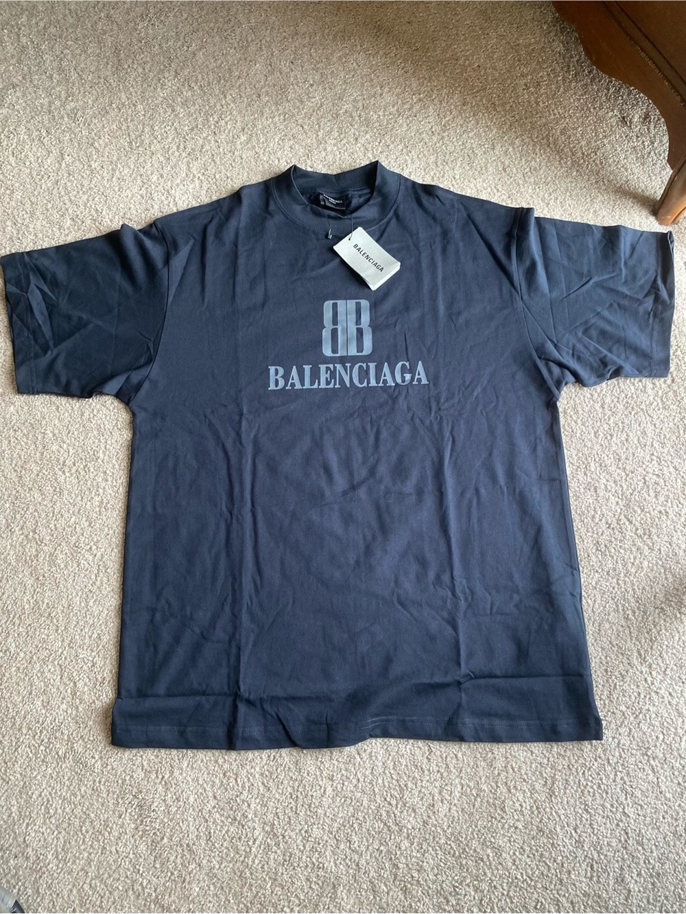 Balenciaga Navy Short-Sleeve Logo Tee